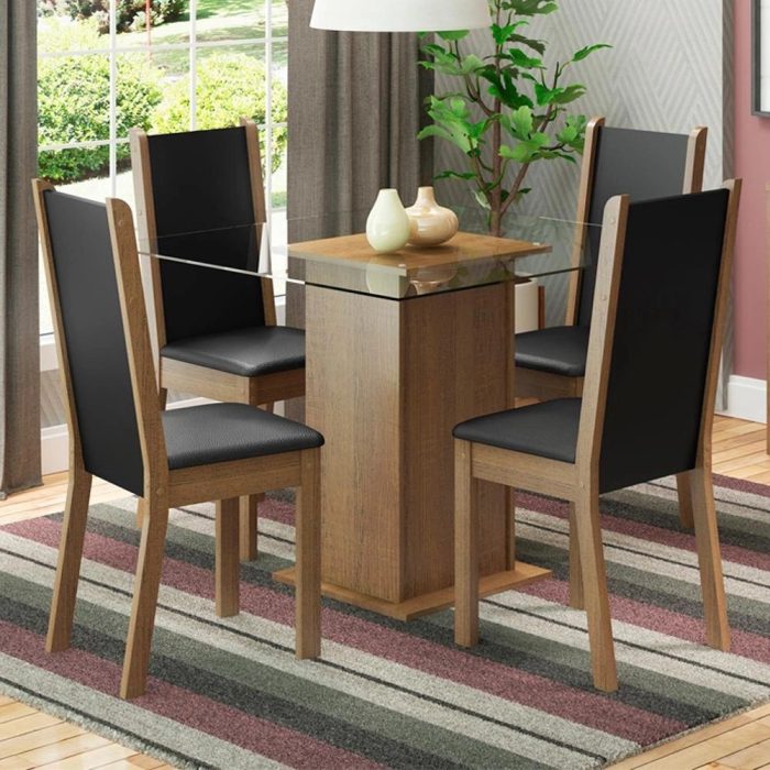 Conjunto Sala de Jantar Madesa Aline Mesa Tampo de Vidro com 4 Cadeiras - Imagem 1