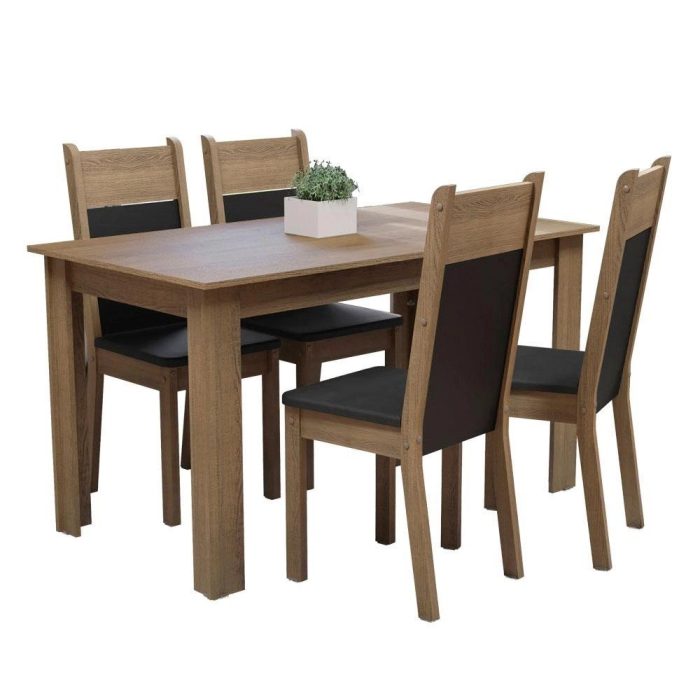 Conjunto Sala de Jantar Madesa Cali Mesa Tampo de Madeira com 4 Cadeiras – RusticPretoSintPreto - Imagem 2