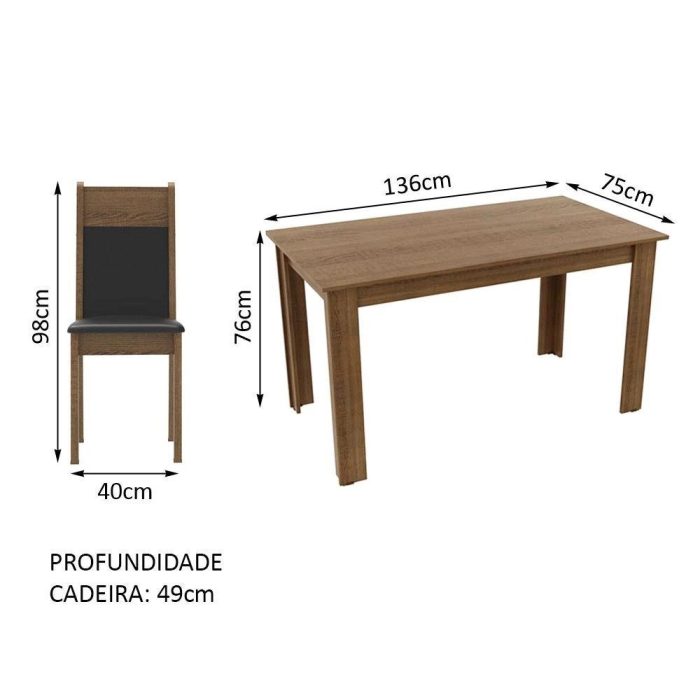 Conjunto Sala de Jantar Madesa Cali Mesa Tampo de Madeira com 4 Cadeiras – RusticPretoSintPreto - Imagem 3