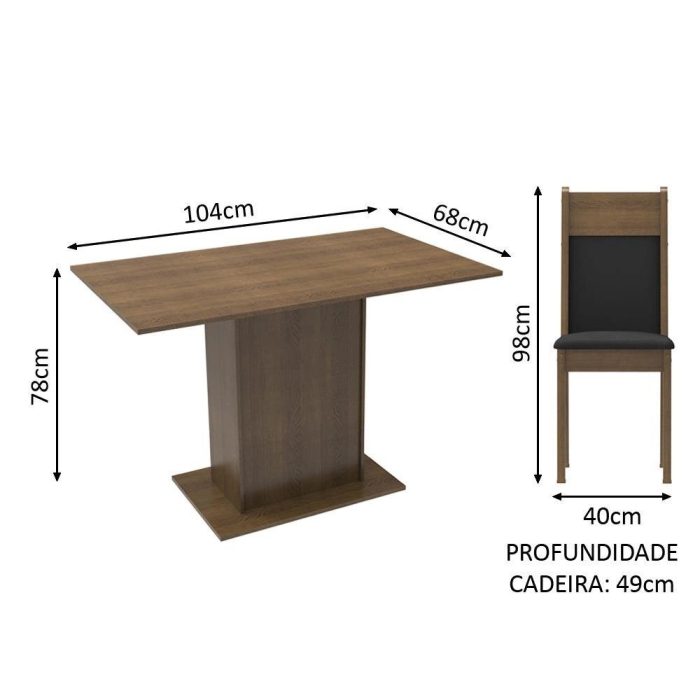 Conjunto Sala de Jantar Madesa Gabi Mesa Tampo de Madeira com 2 Cadeiras - Imagem 3