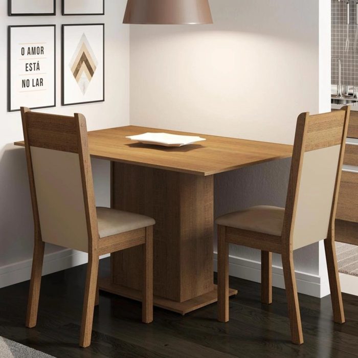 Conjunto Sala de Jantar Madesa Gabi Mesa Tampo de Madeira com 2 Cadeiras - Imagem 1
