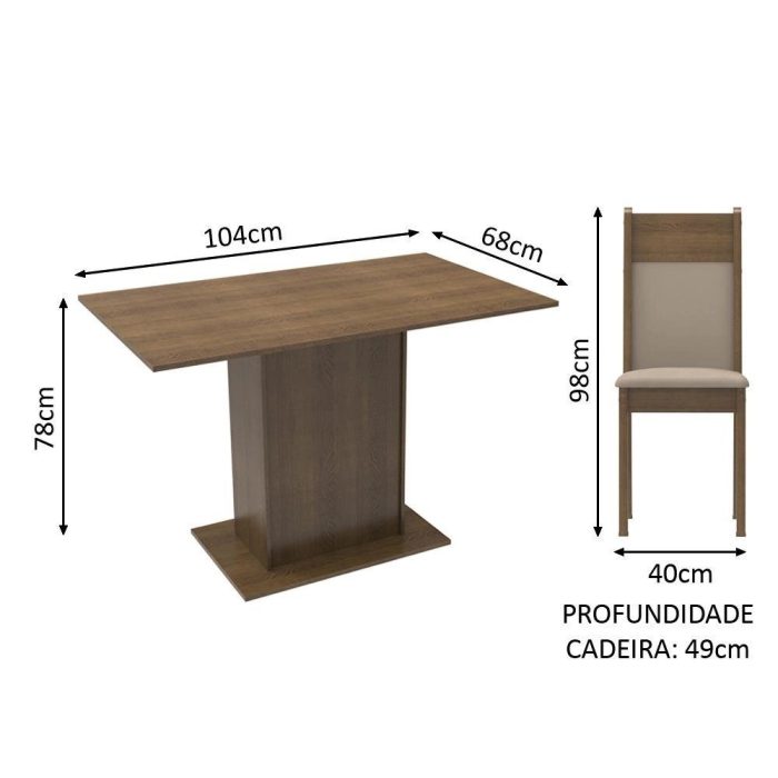 Conjunto Sala de Jantar Madesa Gabi Mesa Tampo de Madeira com 2 Cadeiras - Imagem 3