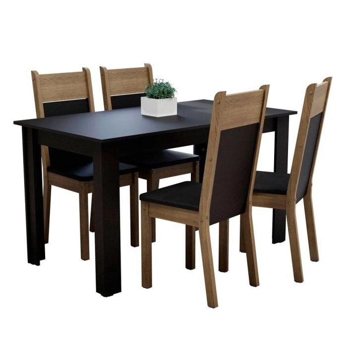Conjunto Sala de Jantar Madesa Havana Mesa Tampo de Madeira com 4 Cadeiras – Preto/Rustic - Imagem 2