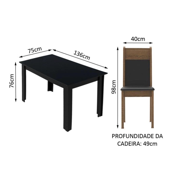 Conjunto Sala de Jantar Madesa Havana Mesa Tampo de Madeira com 4 Cadeiras – Preto/Rustic - Imagem 3