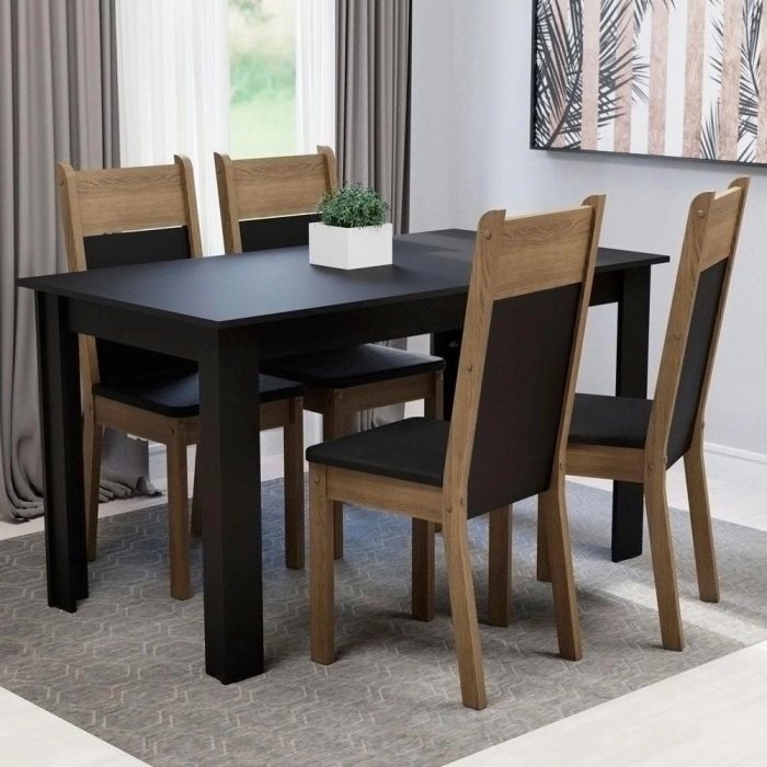 Conjunto Sala de Jantar Madesa Havana Mesa Tampo de Madeira com 4 Cadeiras – Preto/Rustic - Imagem 1