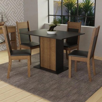 Conjunto Sala de Jantar Madesa Sheila Mesa Tampo de Madeira com 4 Cadeiras – RusticPreto