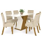 Conjunto Sala de Jantar Mesa 160cm Tampo mdf com Vidro 6 Cadeiras Zuri Casa 812 - Imagem 2