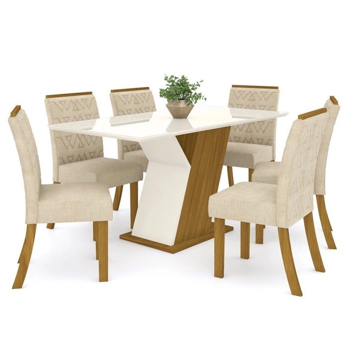 Conjunto Sala de Jantar Mesa 160cm Tampo mdf com Vidro 6 Cadeiras Zuri Casa 812 - Imagem 2
