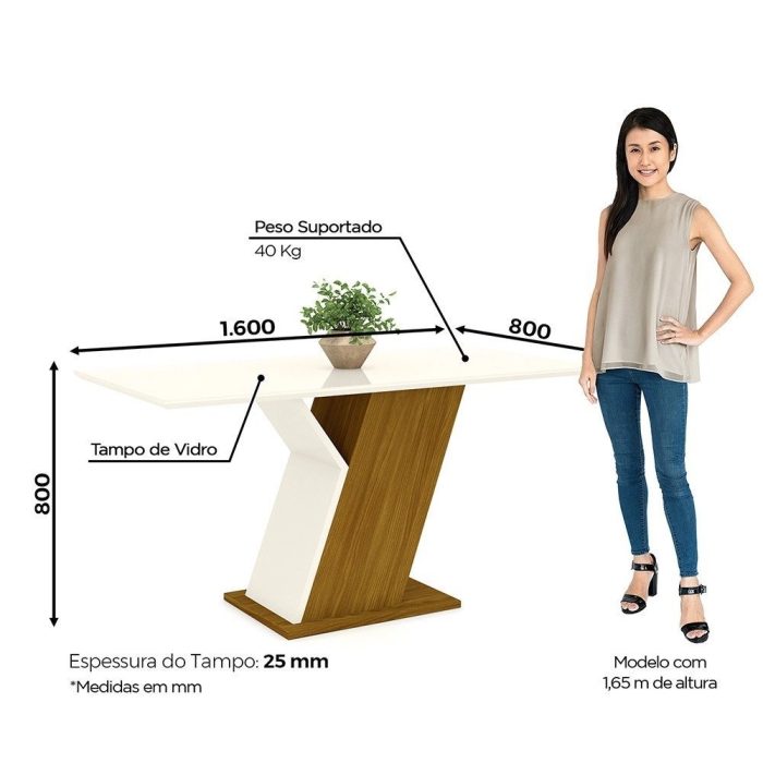 Conjunto Sala de Jantar Mesa 160cm Tampo mdf com Vidro 6 Cadeiras Zuri Casa 812 - Imagem 3