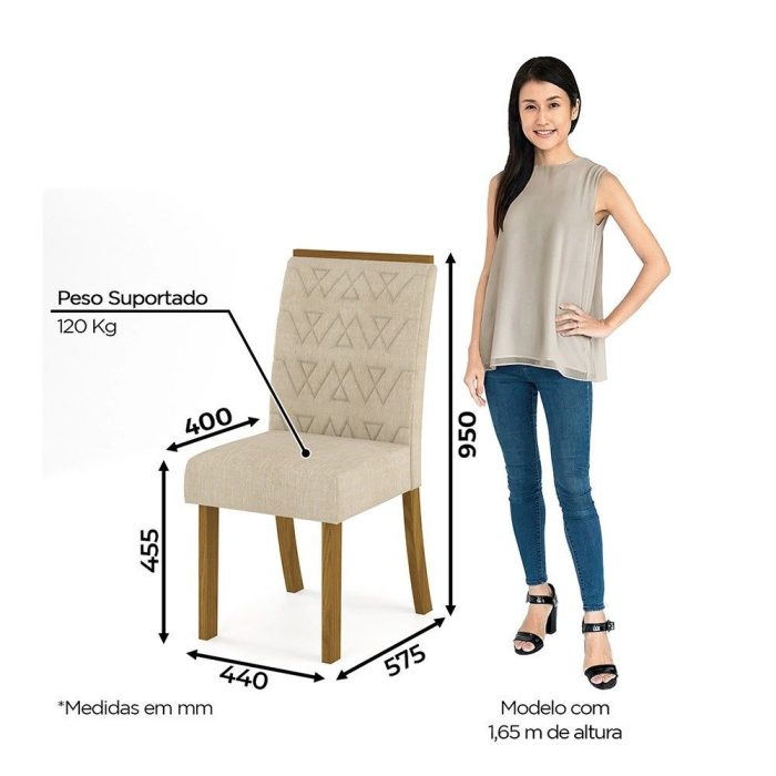 Conjunto Sala de Jantar Mesa 160cm Tampo mdf com Vidro 6 Cadeiras Zuri Casa 812 - Imagem 4