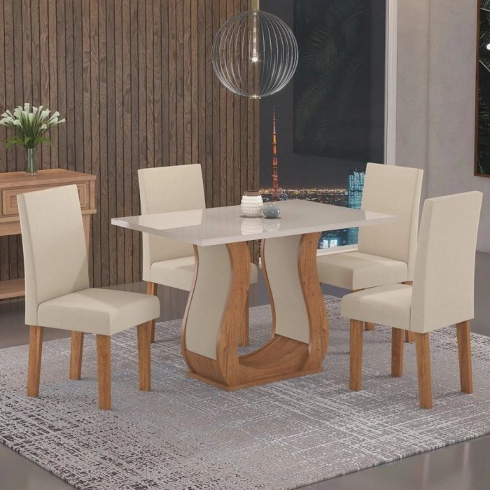 Conjunto Sala de Jantar Mesa Inovare 120x80cm Tampo VidroMDP com 4 Cadeiras Venus Móveis - Imagem 1