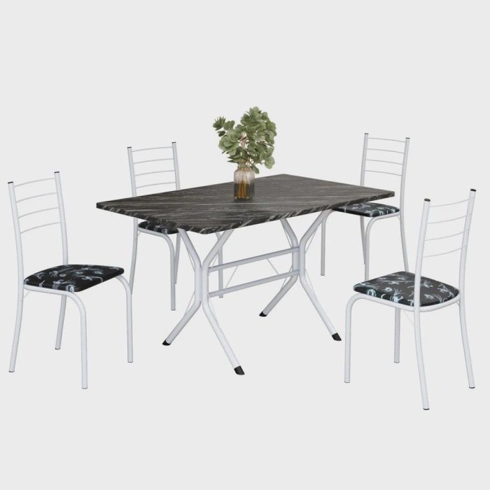 Conjunto Sala de Jantar Mesa Retangular 100x60cm Tampo Madeira Mdp Ardósia Indiana 4 Cadeiras Rio - Imagem 2