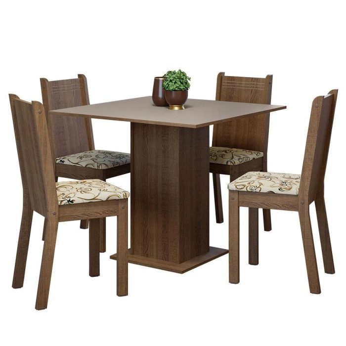 Conjunto Sala de Jantar Mesa Tampo de Madeira 4 Cadeiras Rustic/Crema/Lírio Bege Samara Madesa - Imagem 2