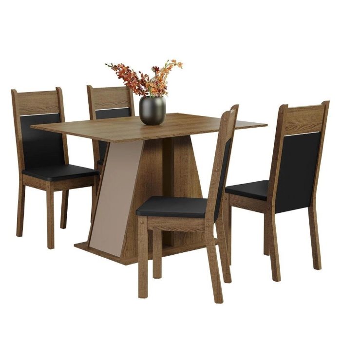 Conjunto Sala de Jantar Mesa Tampo de Madeira 4 Cadeiras Rustic/Crema/Preto Angel Madesa - Imagem 2