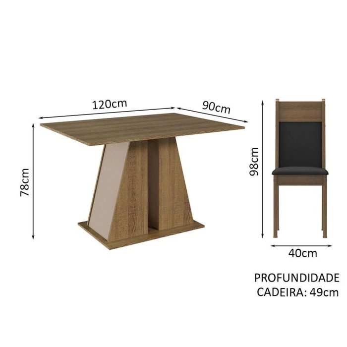 Conjunto Sala de Jantar Mesa Tampo de Madeira 4 Cadeiras Rustic/Crema/Preto Angel Madesa - Imagem 3