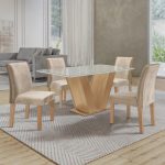 Conjunto Sala de Jantar Mesa Tampo de Vidro 4 Cadeiras Espanha Yescasa