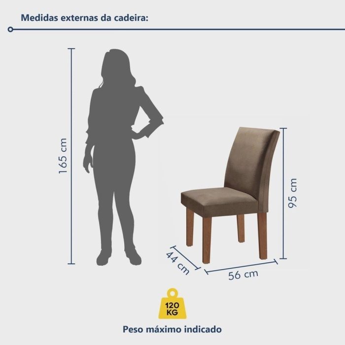 Conjunto Sala de Jantar Mesa Tampo de Vidro 6 Cadeiras Espanha Siena Móveis Chocolate - Imagem 2