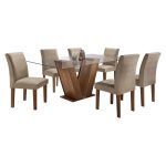 Conjunto Sala de Jantar Mesa Tampo de Vidro 6 Cadeiras Tecido Pena 84 Classic Cel Móveis - Imagem 2