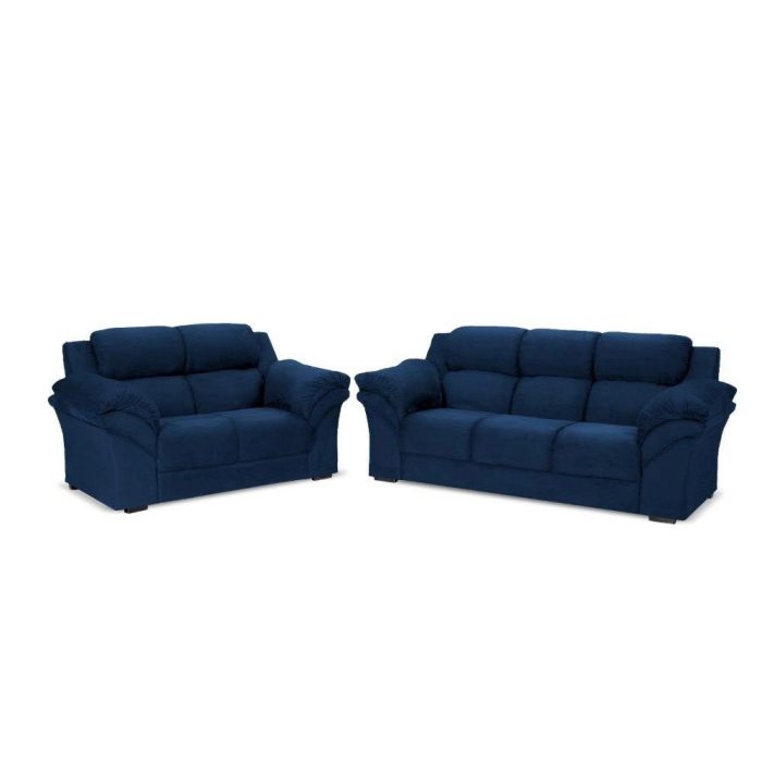 Conjunto Sofá Windsor Velut Azul 3 e 2 Lugares 2,04m e 1,59m – King House - Imagem 2