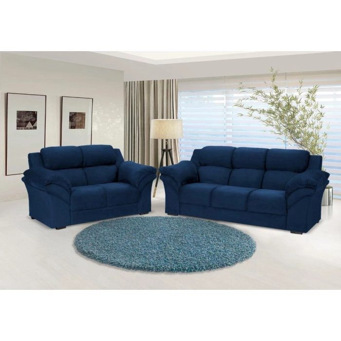 Conjunto Sofá Windsor Velut Azul 3 e 2 Lugares 2,04m e 1,59m – King House - Imagem 1