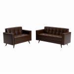 Conjunto com 2 Sofás Vitrola Revestimento Sintético Marrom