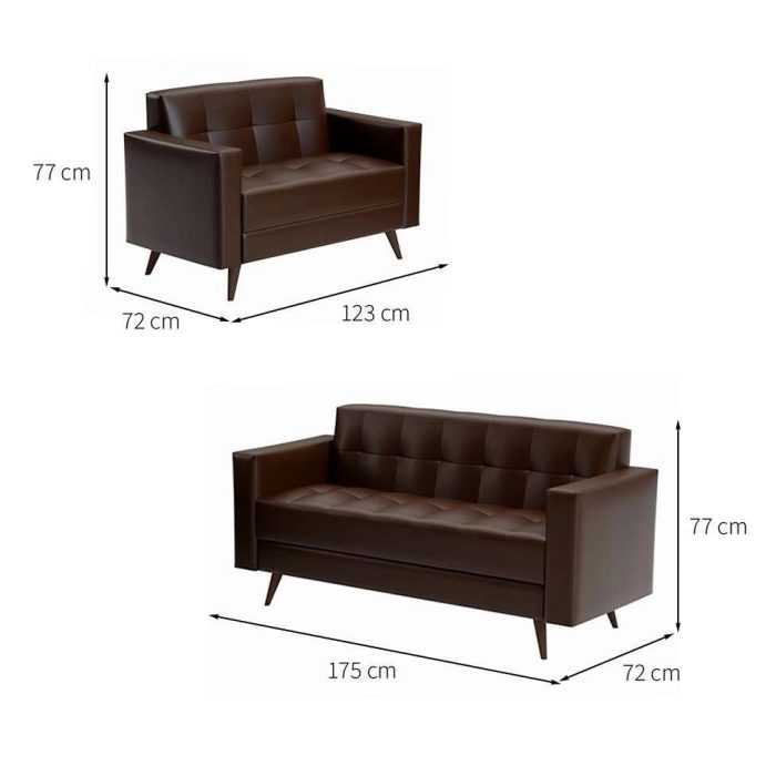 Conjunto com 2 Sofás Vitrola Revestimento Sintético Marrom - Imagem 3