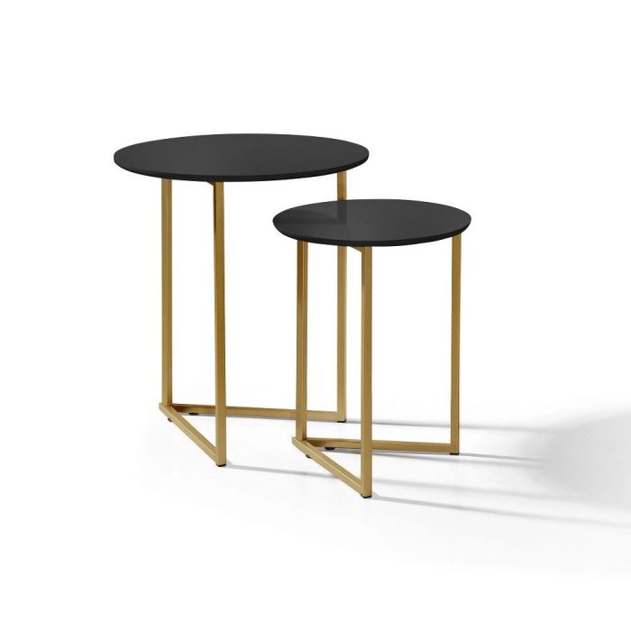 Conjunto de Mesa De Canto Jade Sala Estar Pé de Aço Dourado - Imagem 1