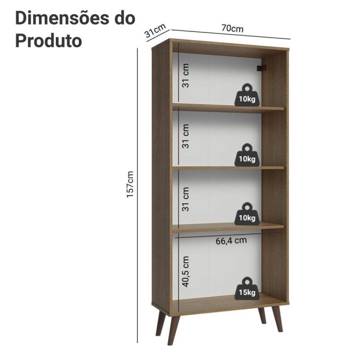 Cristaleira 70 cm 2 Portas de Vidro com Pés Cônicos RusticMarrom Madesa - Imagem 3