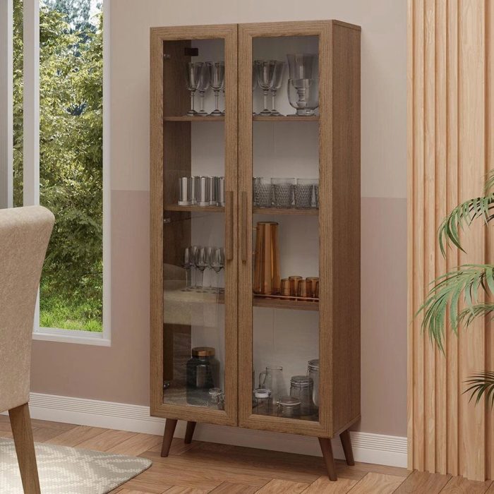 Cristaleira 70 cm 2 Portas de Vidro com Pés Cônicos RusticMarrom Madesa - Imagem 1
