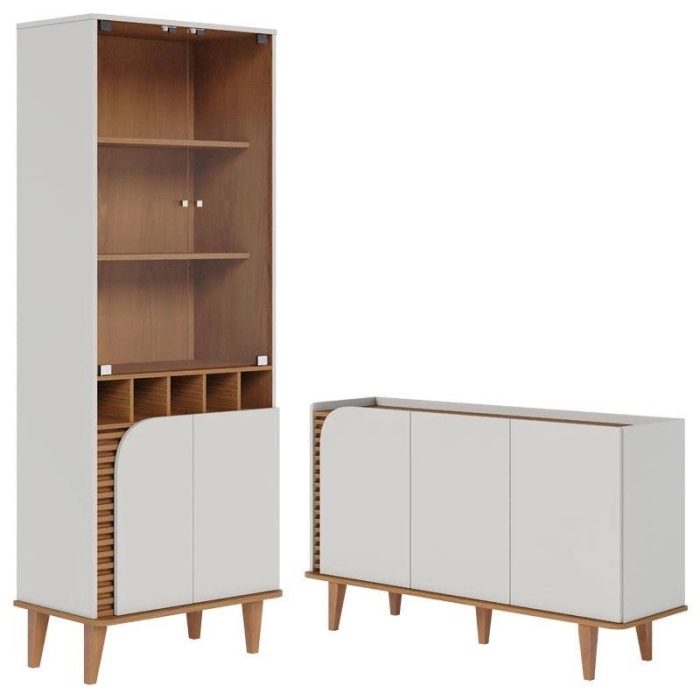 Cristaleira e Aparador Buffet Para Sala Jurerê Off White Matte Freijó – Colibri - Imagem 1