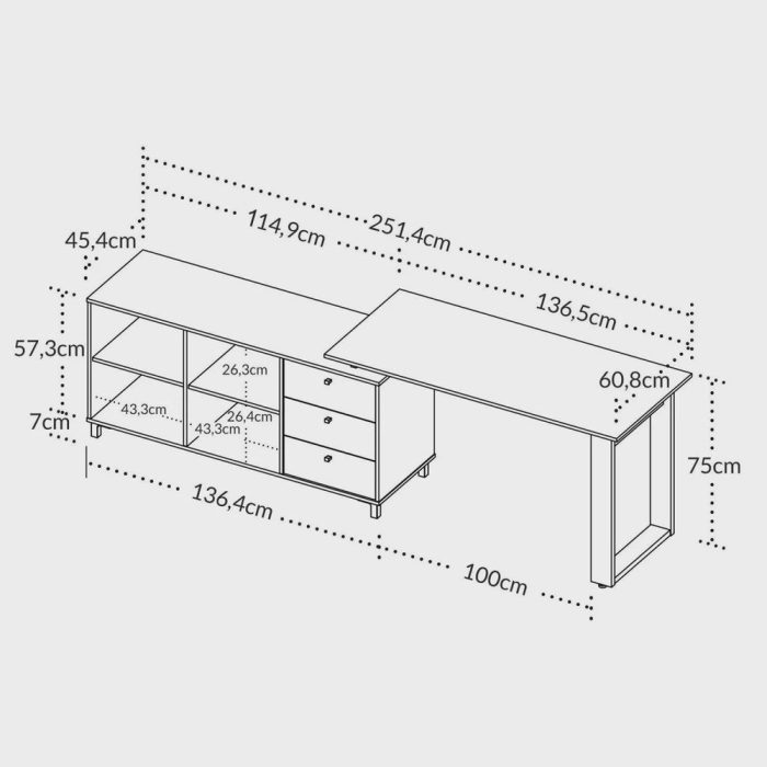 Escrivaninha Industrial para Escritório e Home Office em L 3 Gavetas 4 Nichos Home Office - Imagem 4