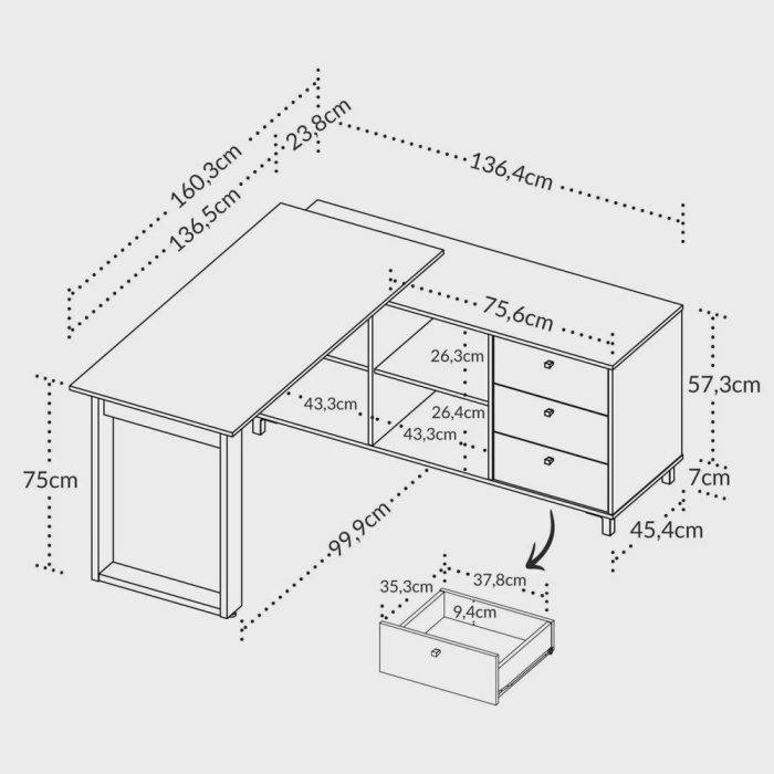 Escrivaninha Industrial para Escritório e Home Office em L 3 Gavetas 4 Nichos Home Office - Imagem 5