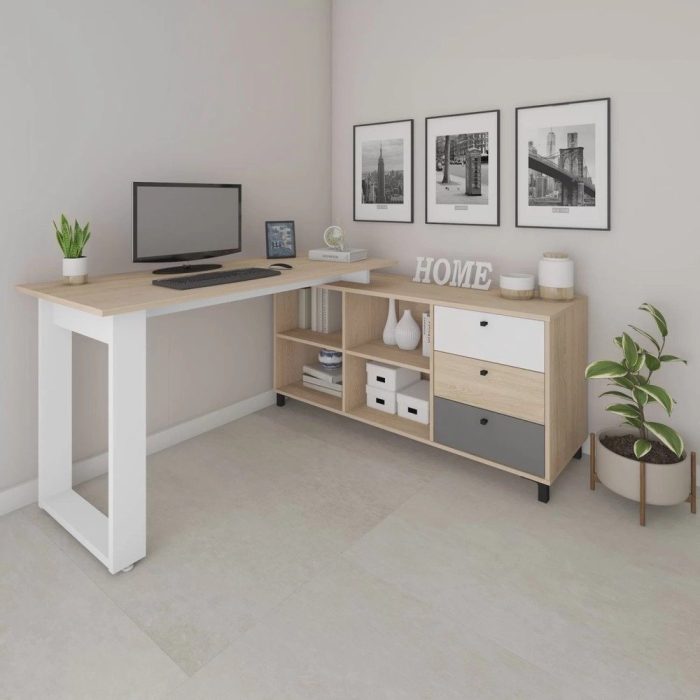 Escrivaninha Industrial para Escritório e Home Office em L 3 Gavetas 4 Nichos Home Office - Imagem 1
