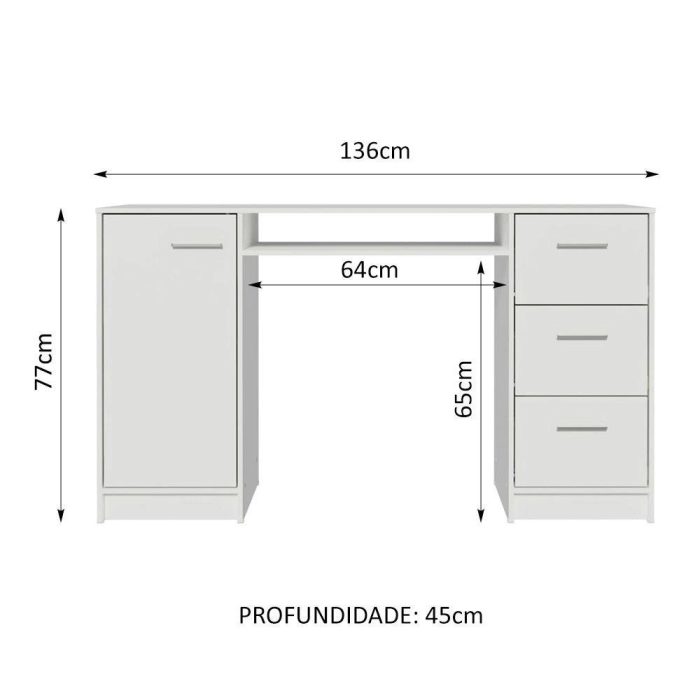 Escrivaninha Mesa para Computador Madesa Alaska 3 Gavetas 1 Porta – Branco - Imagem 3