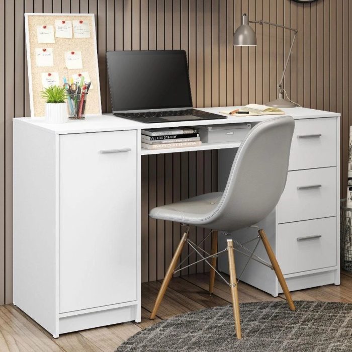 Escrivaninha Mesa para Computador Madesa Alaska 3 Gavetas 1 Porta – Branco - Imagem 1