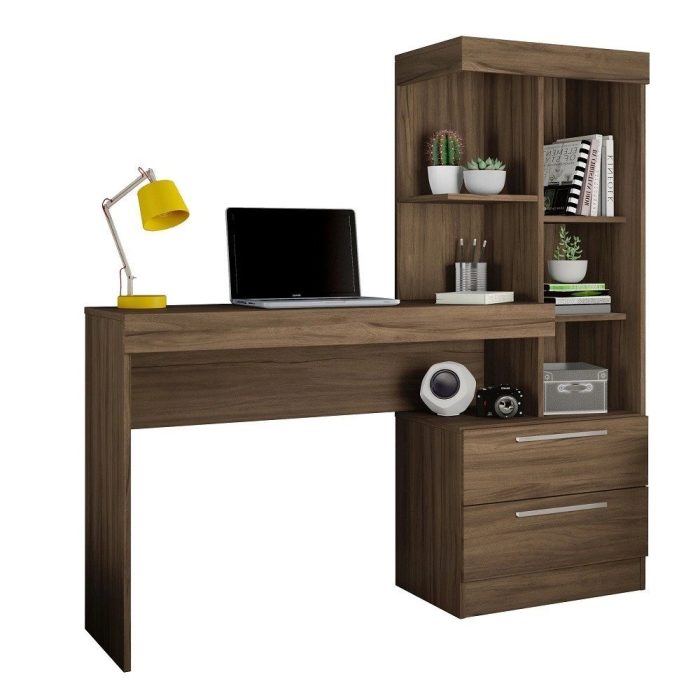 Escrivaninha com Estante Office com 2 Gavetas 6 Prateleiras para Escritorio Nogal Trend - Imagem 1