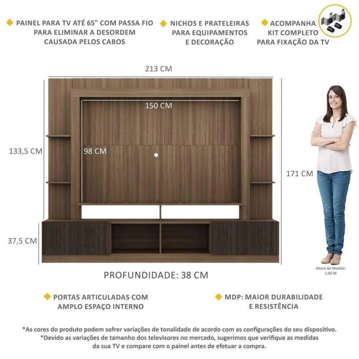 Estante Home Theater Moscou Multimóveis para TV 65 com porta de correr para Sala de Estar - Imagem 3