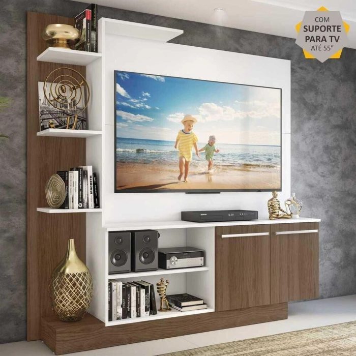 Estante Home Theater com Suporte ptv até 55” Denver Multimóveis BrancoMadeirado - Imagem 1