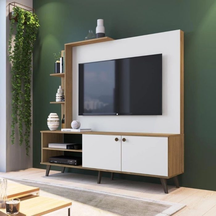 Estante Home Tv Até 55 Polegadas Retrô Naturalle Branco Off - Imagem 1