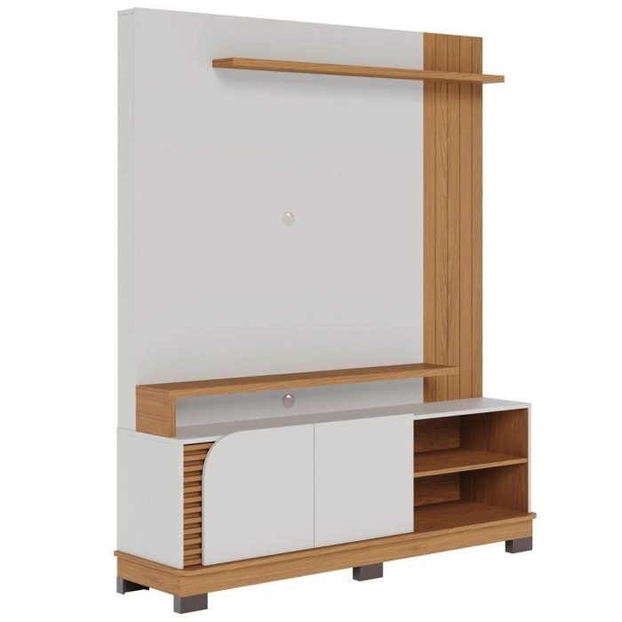 Estante Painel Para Tv 65 Pol Madrid C05 Off White Matte Freijó Mpozenato - Imagem 1