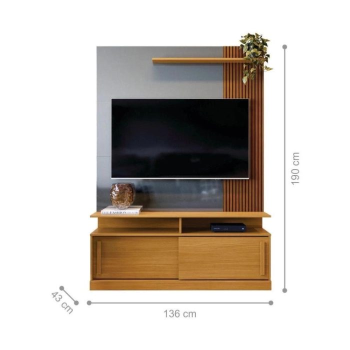 Estante Para Tv Com Portas Riviera Tauari Ripado Cinza Perolizado - Imagem 2