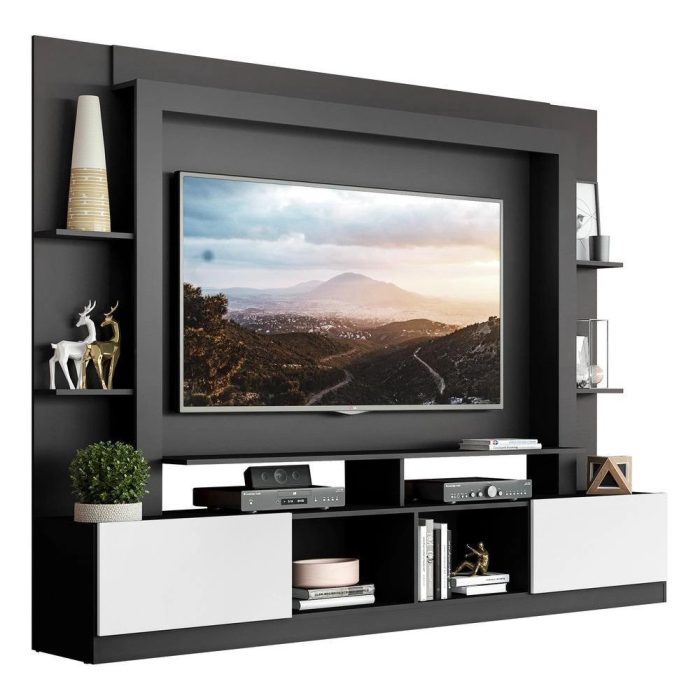 Estante Rack com Painel e Suporte TV 65 Moscou Multimóveis PretoBranco - Imagem 2