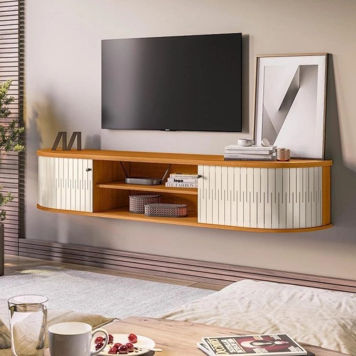 Estante Suspenso Ripado Algarve para TV até 75 polegadas – CinamomoOff White – Madetec - Imagem 1