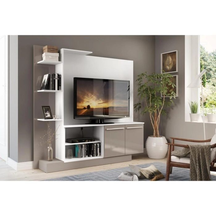 Estante Tv 55 E 2 Portas Denver Multimóveis V2473 Branca/Lacca Fumê Branco/Lacca Fumê - Imagem 2