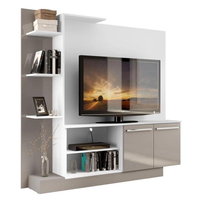 Estante Tv 55 E 2 Portas Denver Multimóveis V2473 Branca/Lacca Fumê Branco/Lacca Fumê - Imagem 1