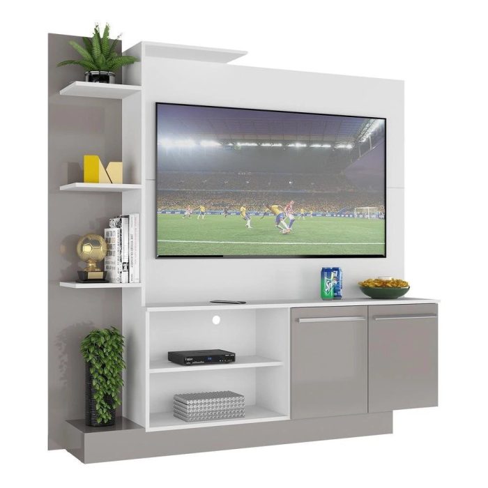 Estante com Painel TV 55 e 2 portas França Multimóveis BR2473 Branco/ Lacca Fumê - Imagem 1