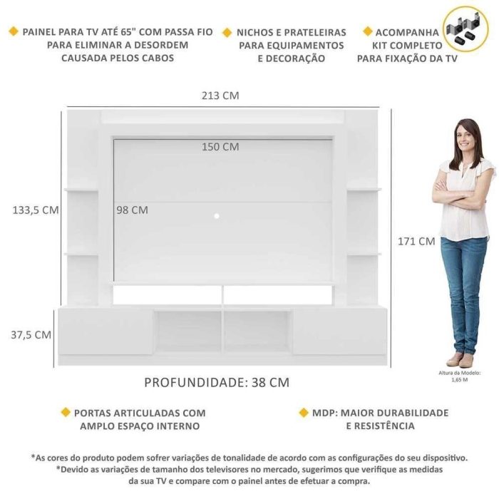 Estante com Suporte para TV até 65 Multimóveis Moscou FG2747 Branca - Imagem 3