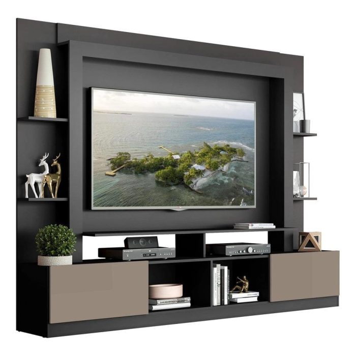 Estante com Suporte para TV até 65 Multimóveis Oslo FG3386 PretaLacca Fumê - Imagem 1