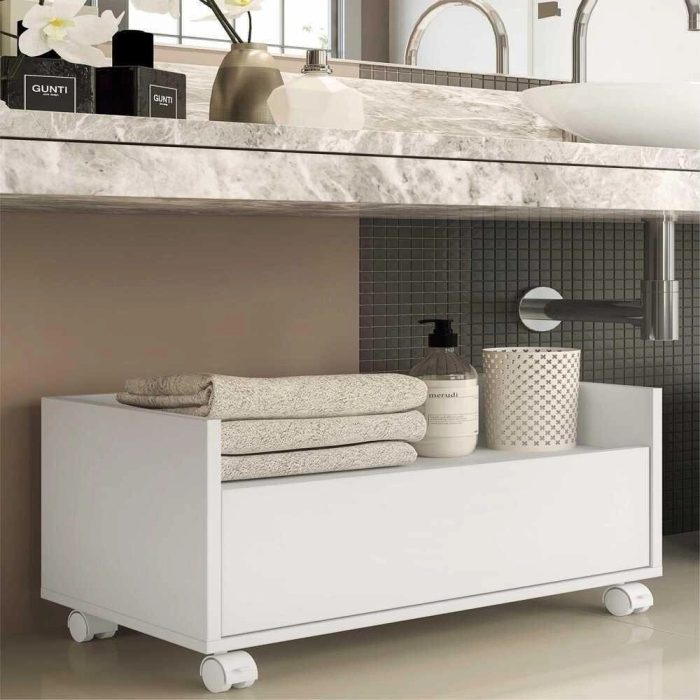 Gabinete Armário Banheiro 80Cm Com Rodízios Multimóveis V5002 Branco Branco - Imagem 3