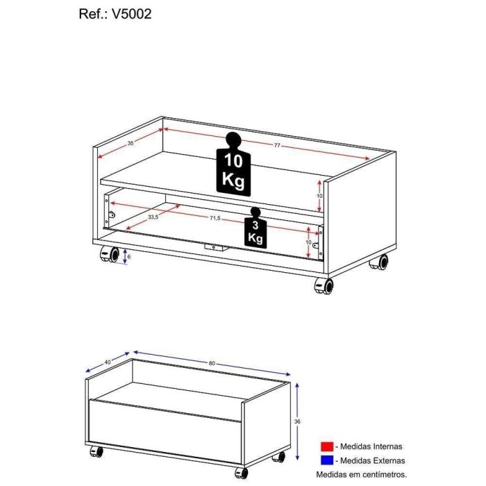 Gabinete Armário Banheiro 80Cm Com Rodízios Multimóveis V5002 Branco Branco - Imagem 4